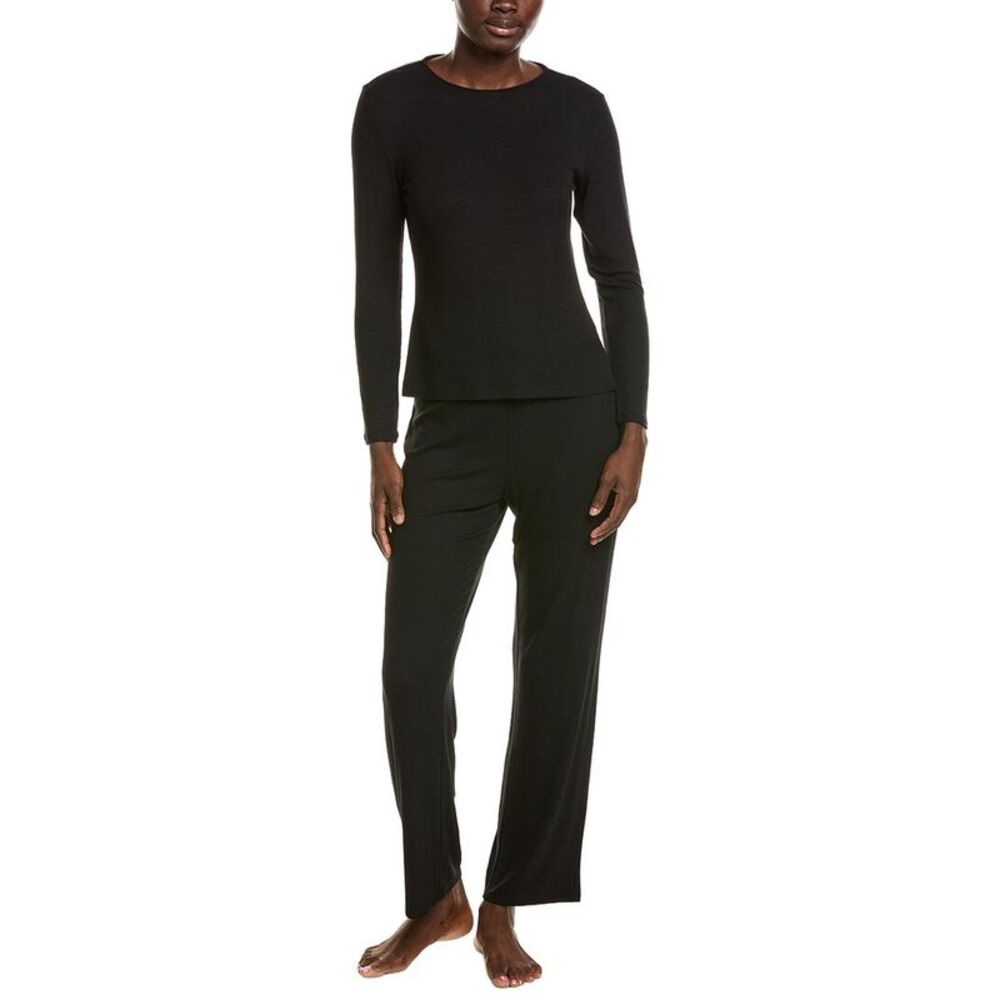Natori Womens 2Pc Bamboo Long Sleeve Pajama Set, Black